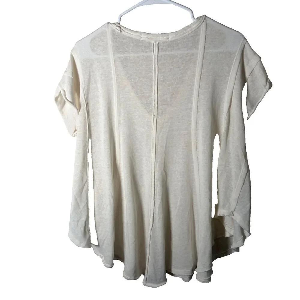 We the Free People T-Shirt Women's Small Ivory V-Neck Short Sleeve Knit Top